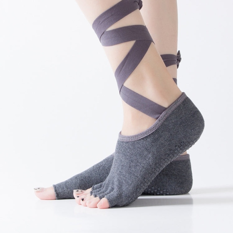 Yoga Five-Finger Open-Toe Lace-Up Dance Socks Non-Slip Socks (Dark Gray, One Size)