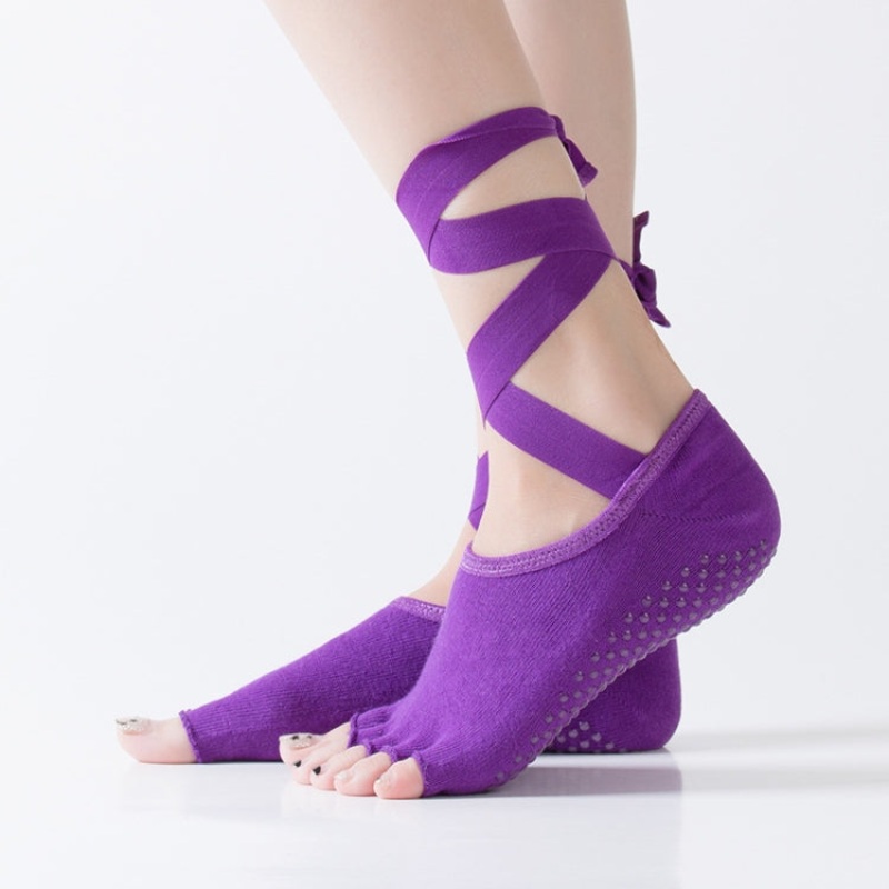 Yoga Lace-Up Dance Socks Particle Non-Slip Socks Deep Purple (One Size)