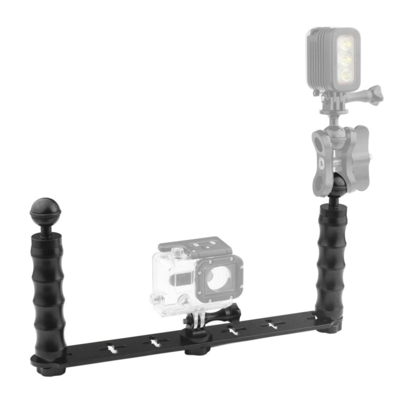 PULUZ Diving Dual Hand-held CNC Aluminum Selfie Monopod Holder for GoPro, Insta360, DJI and Other Action Cameras (Black)