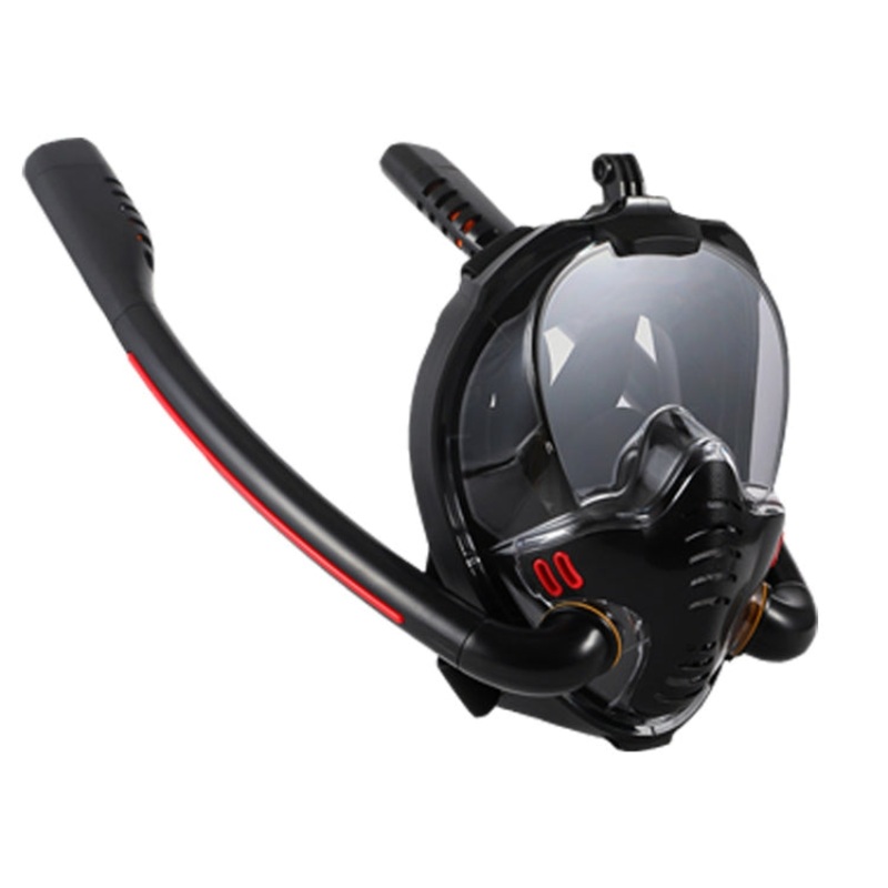 Snorkeling Mask Double Tube Silicone Full Dry Diving Mask Adult Swimming Mask Diving Goggles, Size: L/XL (Black/Black)