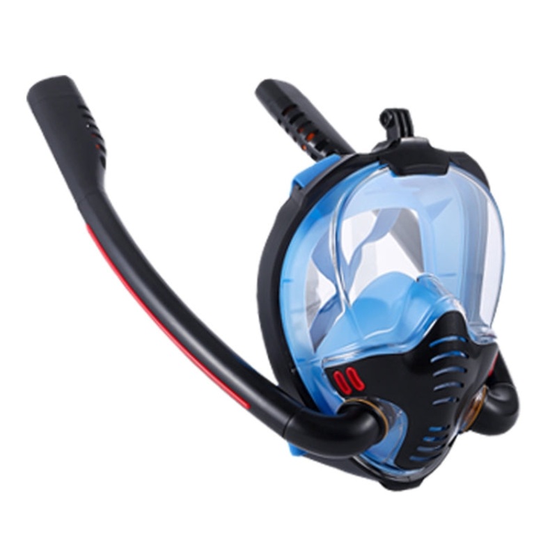 Snorkeling Mask Double Tube Silicone Full Dry Diving Mask Adult Swimming Mask Diving Goggles, Size: L/XL (Black/Blue)