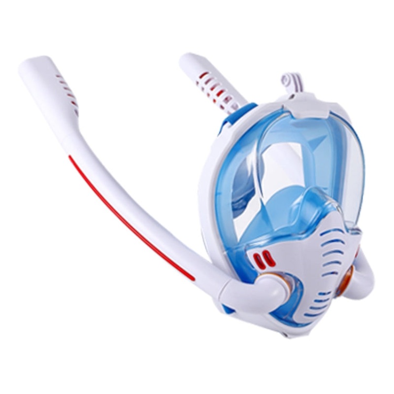 Snorkeling Mask Double Tube Silicone Full Dry Diving Mask Adult Swimming Mask Diving Goggles, Size: L/XL (White/Blue)