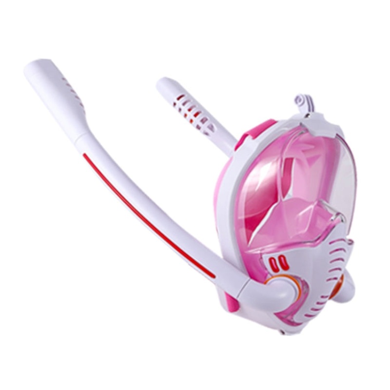 Snorkeling Mask Double Tube Silicone Full Dry Diving Mask Adult Swimming Mask Diving Goggles, Size: L/XL (White/Pink)