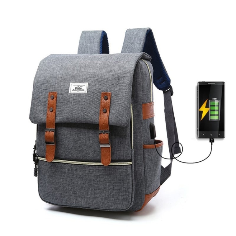 203 Outdoor Travel Shoulders Bag Computer Backpack with External USB Charging Port (Light Grey)