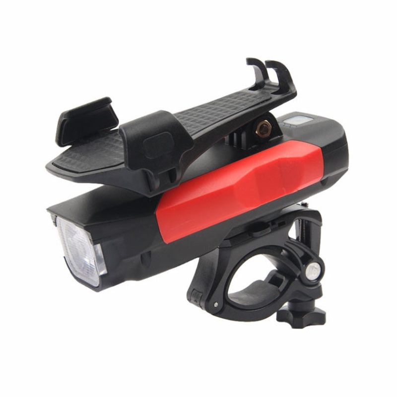 500lm Bicycle Light Mobile Phone Holder Multi-Function Riding Front Light with Horn 4000 mAh (Black Red)