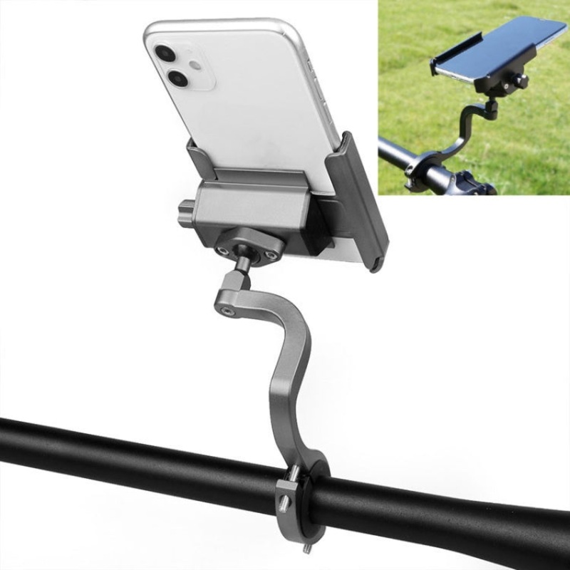 Aluminum Alloy Mobile Phone Holder Bicycle Riding Rotatable Bracket Heightened Handlebar Installation (Titanium)