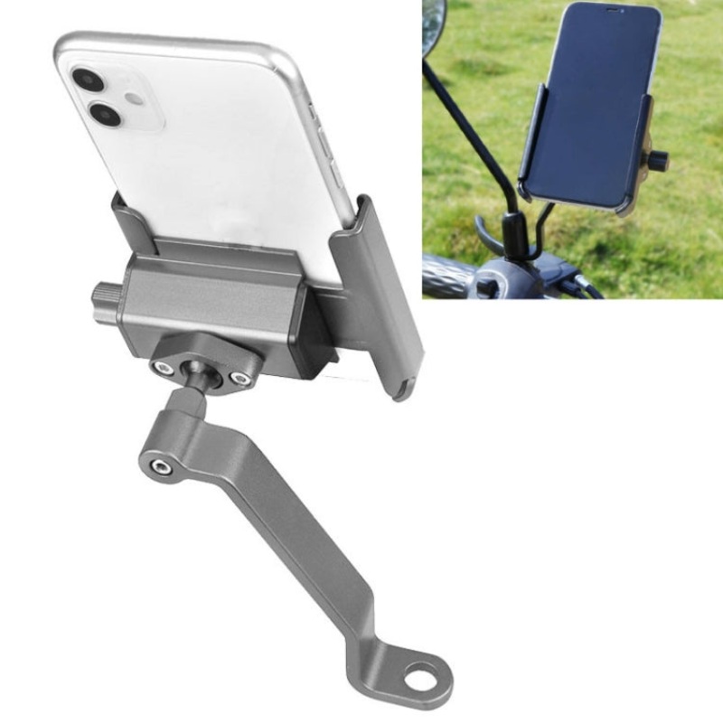 Aluminum Alloy Mobile Phone Holder Bicycle Riding Rotatable Metal Bracket Rearview Mirror Installation (Titanium)