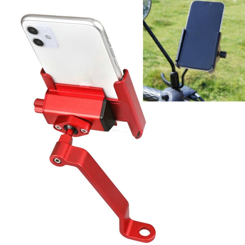Aluminum Alloy Mobile Phone Holder Bicycle Riding Rotatable Metal Bracket (Red)