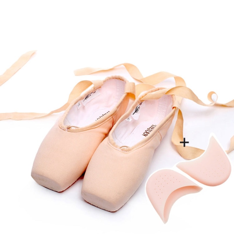 Ballet Lace Pointe Shoes Professional Flat Dance Shoes Size 34 (Canvas + Silicone Case)