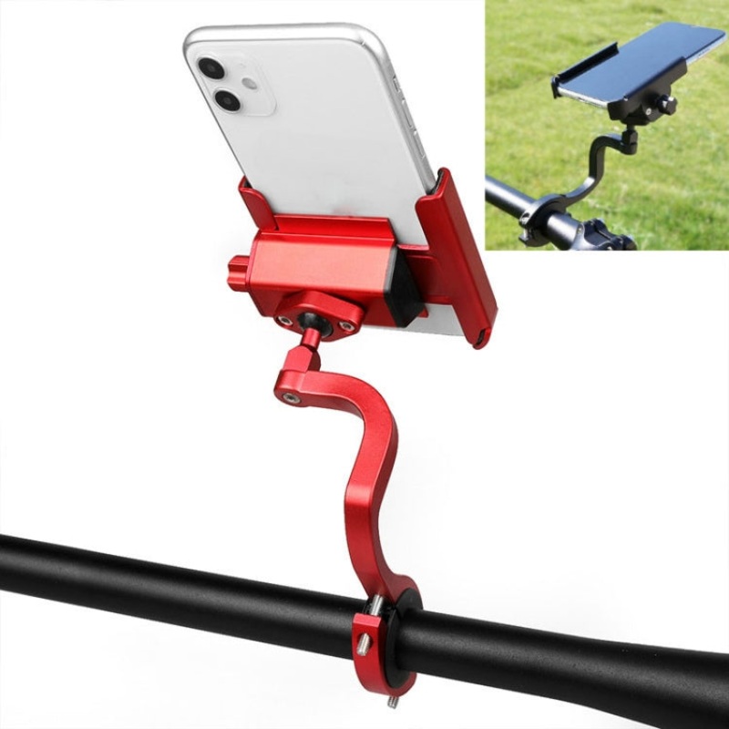 Aluminum Alloy Mobile Phone Holder Bicycle Riding Rotatable Metal Bracket (Red) Heightened Handlebar Installation