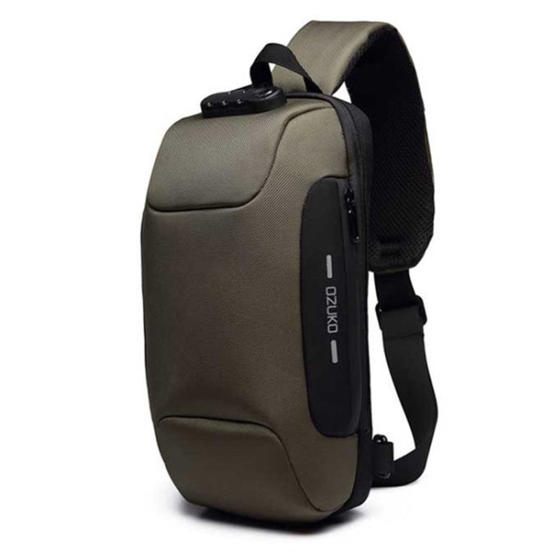Anti-theft Waterproof Crossbody Bag with External USB Charging Port (Large Size, Army Green)