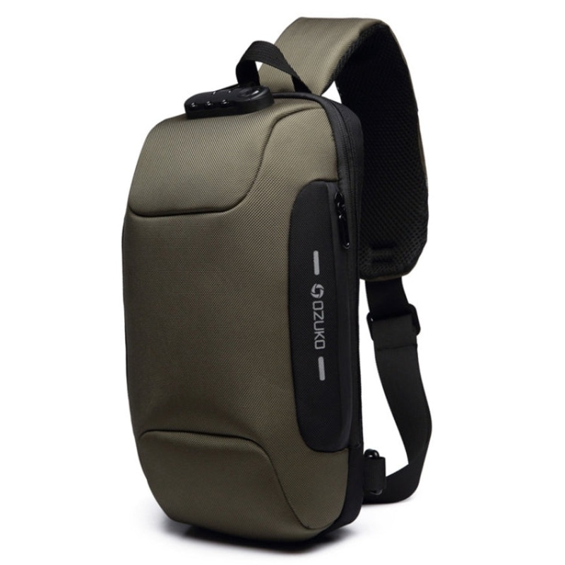 Anti-theft Waterproof Men Chest Bag Crossbody Bag with External USB Charging Port (Army Green)