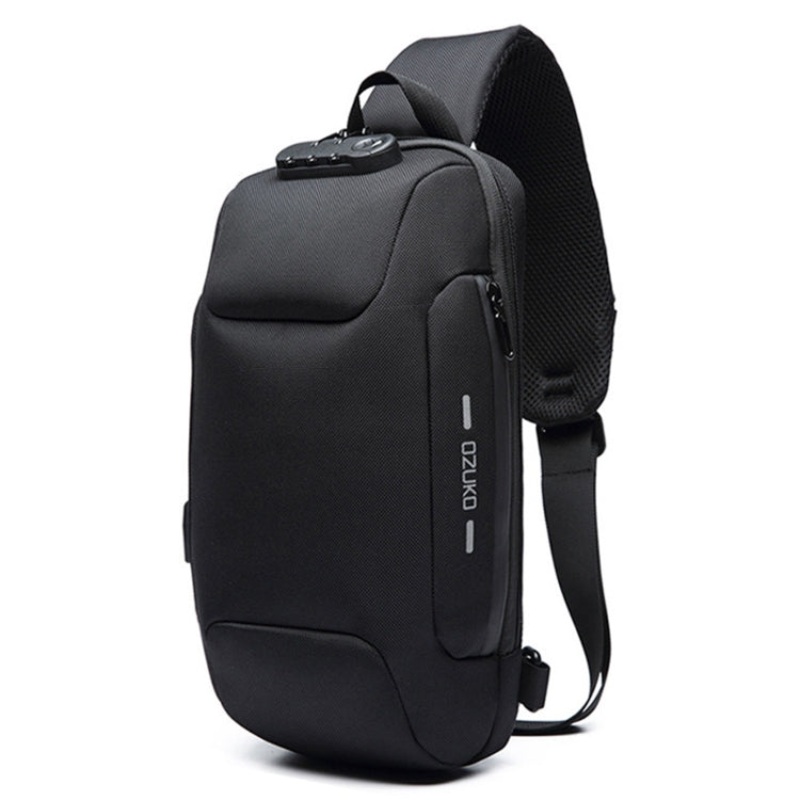 Anti-theft Waterproof Men Chest Bag Crossbody Bag with USB Charging Port (Black, Large)