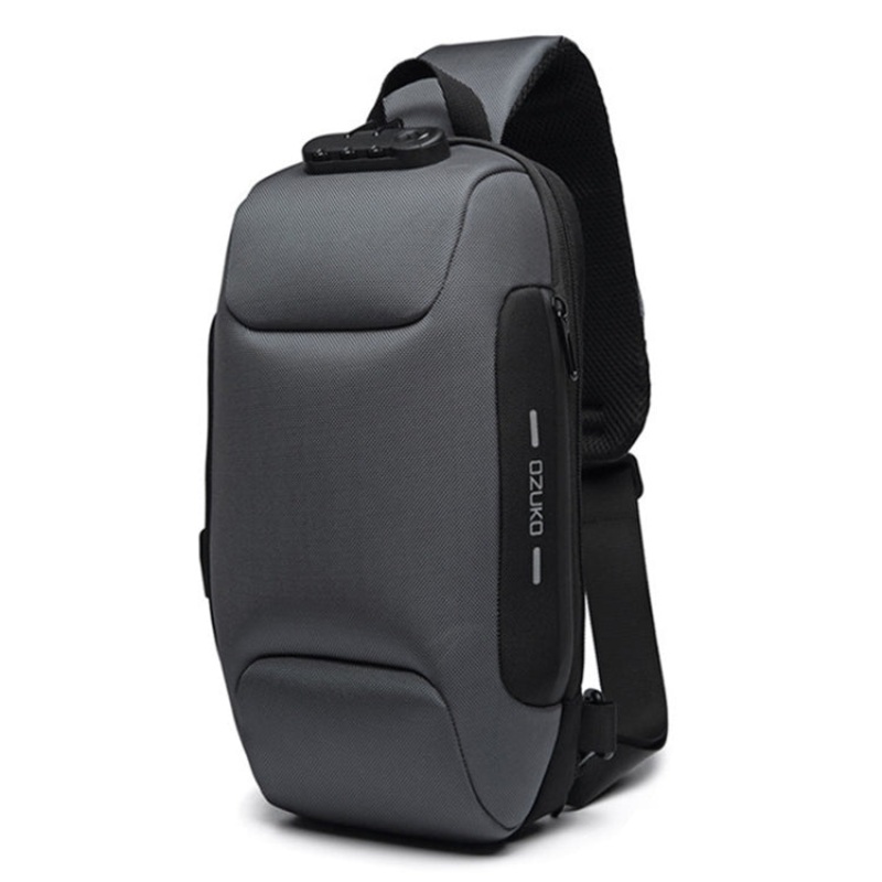 Anti-theft Waterproof Men Chest Bag Crossbody Bag with USB Charging Port (Dark Gray Large)