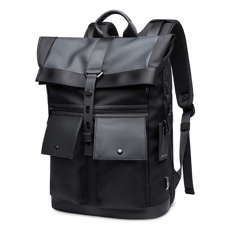 Men Leisure Business Backpack Travel Large Capacity Student Shoulders Bag (Black)
