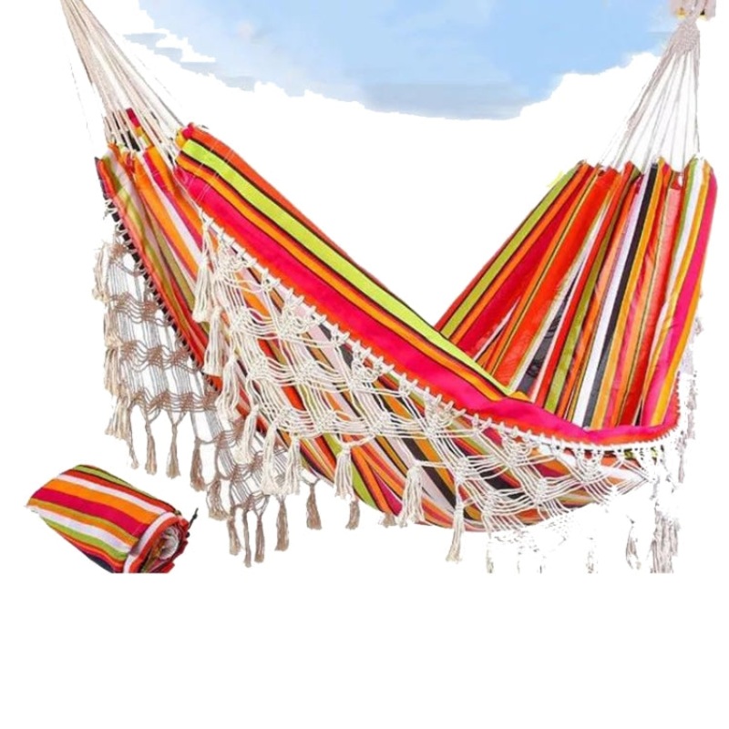 Outdoor Camping Hammock Tassel Polyester Cloth Hammock Yellow Pink Striped Tassel (2)