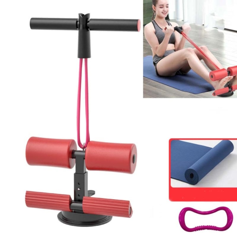 Suction-cup Abdominal Curler Sit-up Aid Household Waistcoat Line, Style:Drawstring + Yoga Mat(Red)