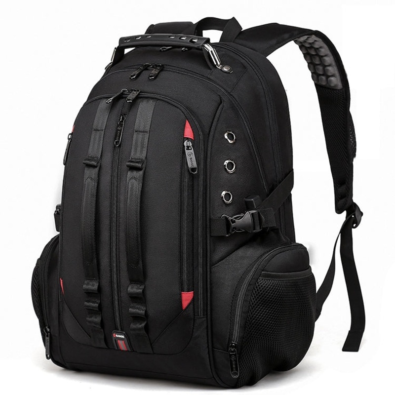Waterproof Travel Men Backpack Large Capacity Shoulders Bag with Earplug Hole (Black)