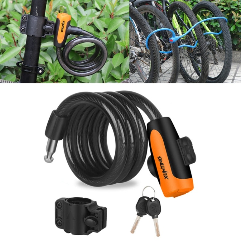 Bicycle Anti-Theft Steel Cable Lock with Lock Frame (100cm Black)