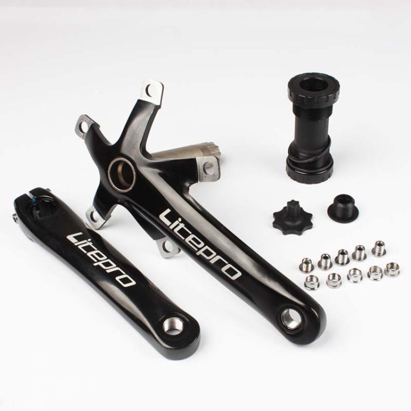 Litepro Folding Bicycle LP Hollow One-piece Crank Tooth Disc Bottom Axle Modified SP8, Style:Left and Right Crank+Bottom Bracket(Black)