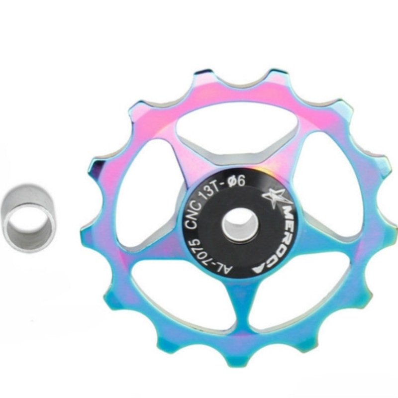 MEROCA Metal Bearings Mountain Bike Road Bike Rear Derailleur Guide Wheel 11T/13T Guide Wheel, Specification:13T, Color:Electroplating Colorful