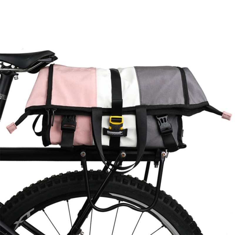 Riding Messenger Shoulder Diagonal Bicycle Rear Shelf Pannier Bag (Pink White Gray)