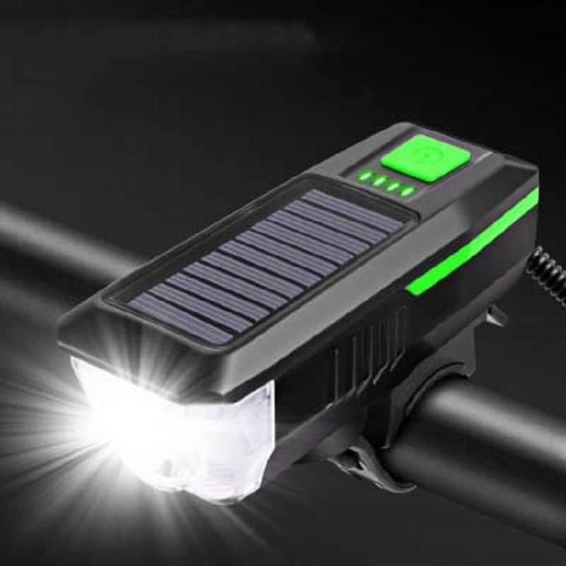 Solar Bicycle Headlight Horn Night Riding USB Charging Flashlight (Green)