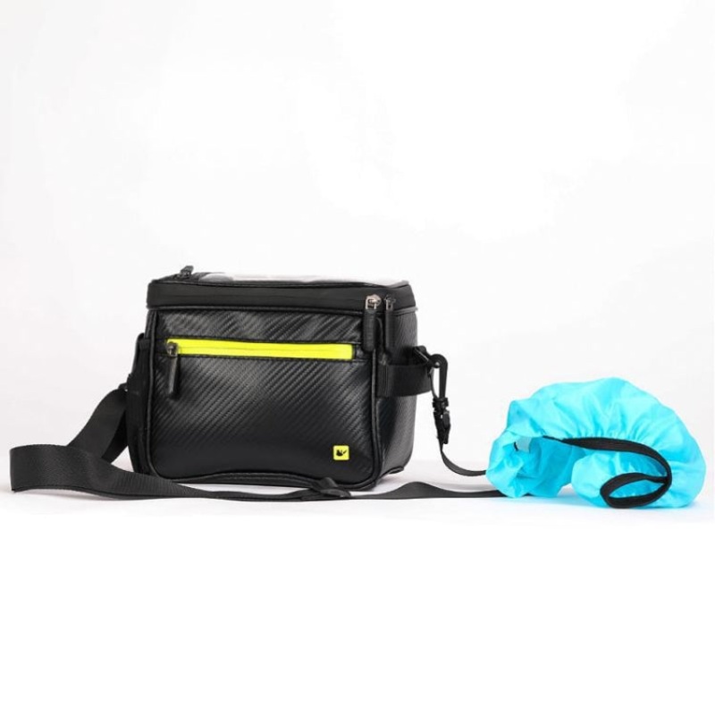Waterproof Bicycle Front Handle Bag Camera Large Touch Screen Navigation Mobile Phone (Carbon Fiber Black Green)