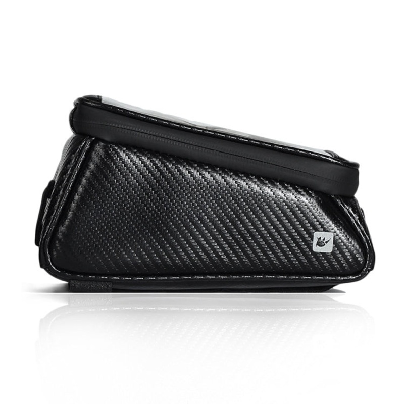 Waterproof Bicycle Front Tube Bag with Touch Screen - Multi-function Handlebar Bag (Carbon Fiber Black)