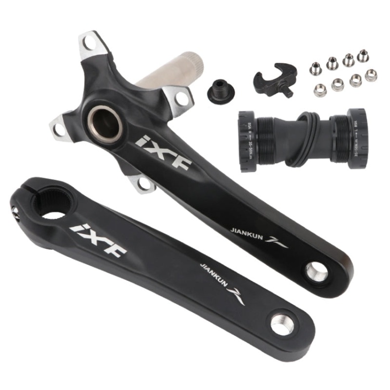 JIANKUN IXF Mountain Bike Hollow Crank Modified, Style:Left and Right Crank+Bottom Bracket(Black)