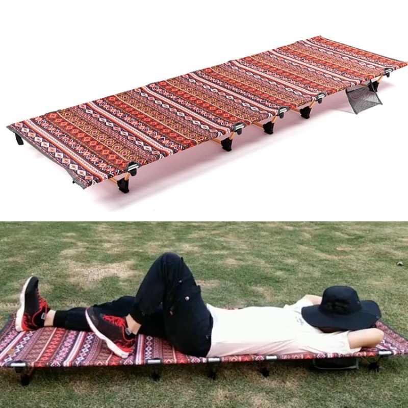 Outdoor Folding Camping Mat Single Bed Portable Aluminium Alloy Sleeping Bed 180x61x14cm (Red)