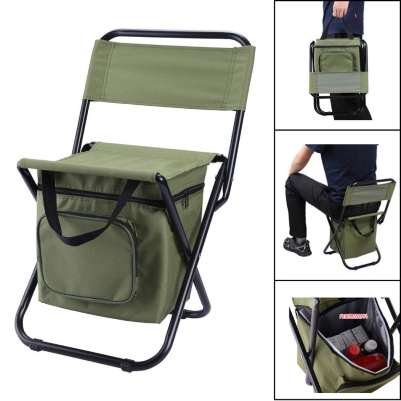 Outdoor Folding Chair with Storage Bag and Backrest and Heat Preservation Function (Black)