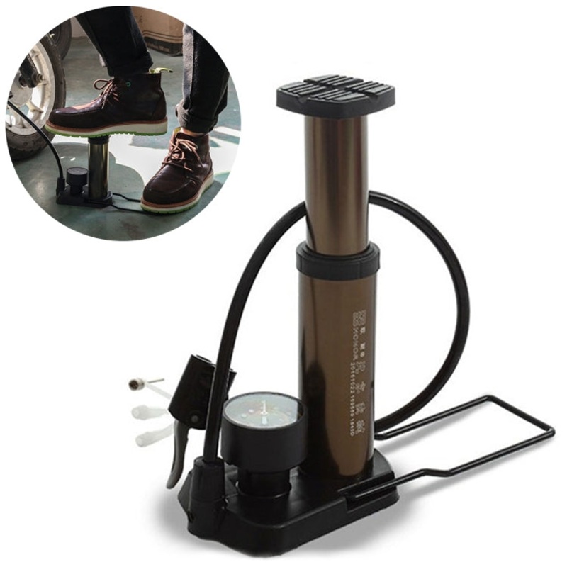 Portable Bicycle High Pressure Inflatable Pedal Pump with Barometer (Black)