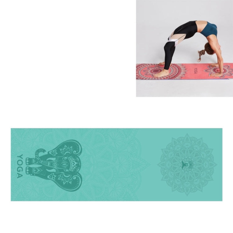 Portable Printed Non-slip Environmental Protection Yoga Mat Drape 185 x 63cm Green Lucky Elephant