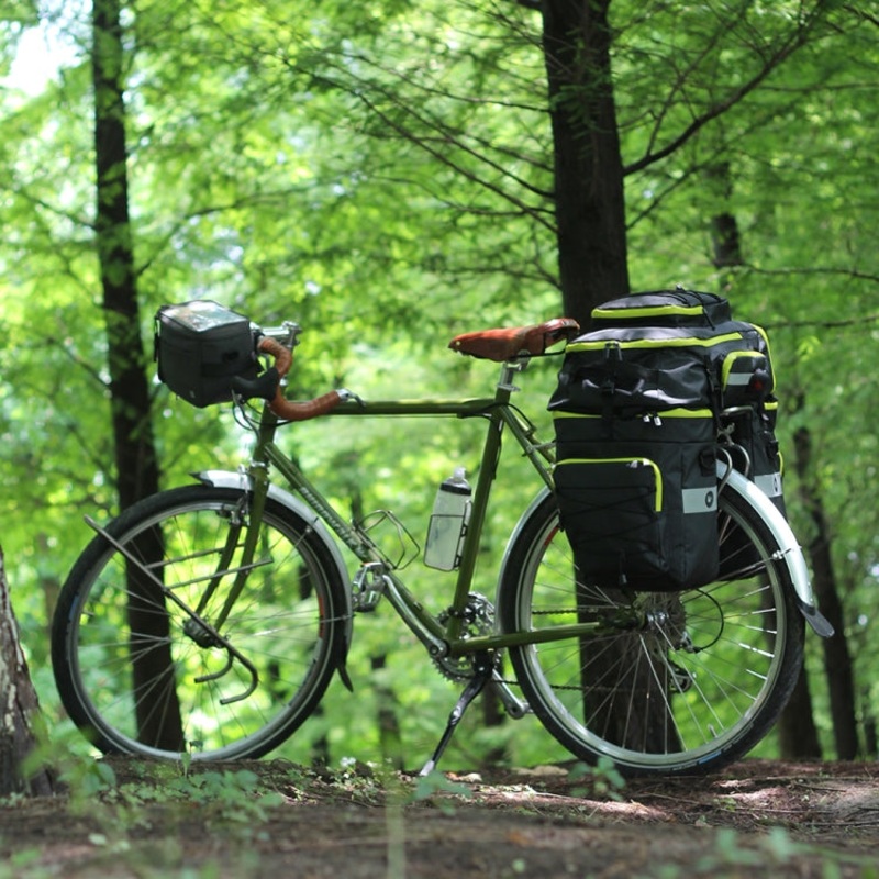 Three-in-one Multifunctional Bicycle Rear Shelf Pannier Waterproof Long-distance Equipment (Black Green)
