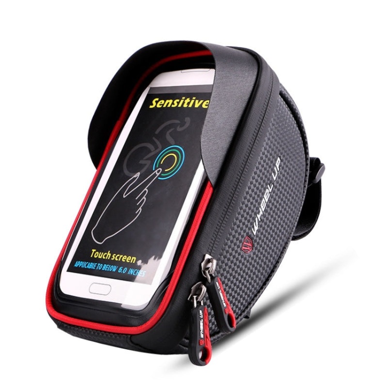 Touch Screen Bicycle Mobile Phone Bag Mountain Bike Front Beam Bag Riding Handlebar Bag (Black and Red)