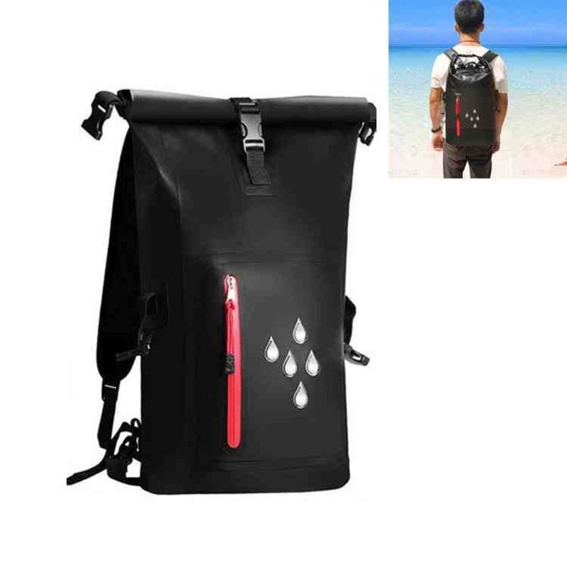 25L Waterproof Backpack Bucket Bag With Reflective Strip Black (25l)