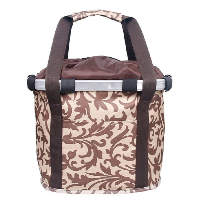 Bicycle Front Bag Basket Aluminum Alloy Foldable Basket - Size: L (Brown)