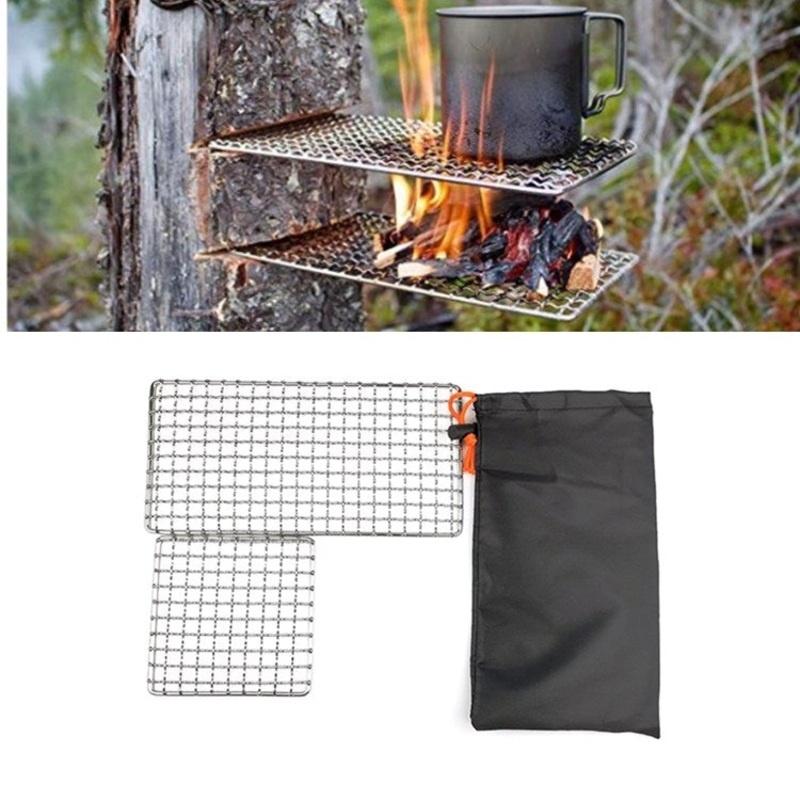 Outdoor Camping Pot Rack Square 304 Stainless Steel Barbecue Mesh Simple Wood Fire Stove Barbecue Grill (All Sizes Available)