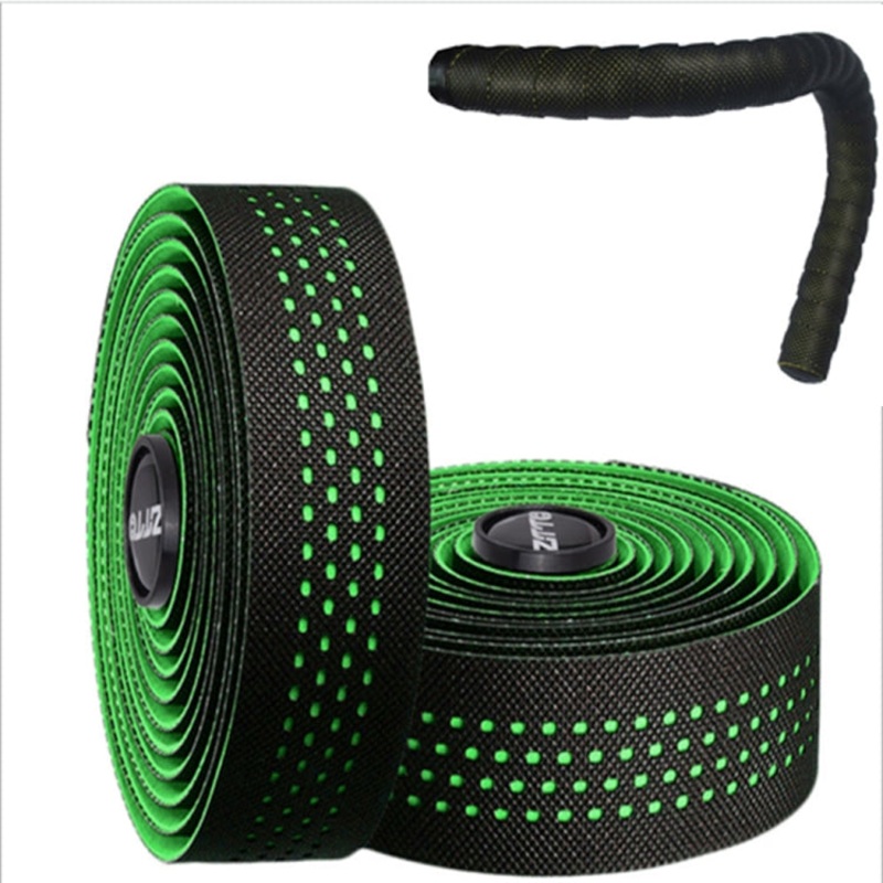 Road Bike Handle Bar Tape Non-slip Anti-Vibration Leather Breathable Wear-resisting Green (Green)