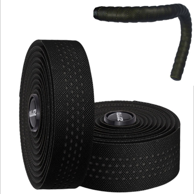 Road Bike Handle Bar Tape Non-slip Anti-Vibration PU Leather Breathable Wear-resisting (Black)