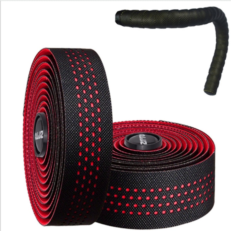 Road Bike Handle Bar Tape Non-slip Anti-Vibration PU Leather Breathable Wear-resisting (Red)