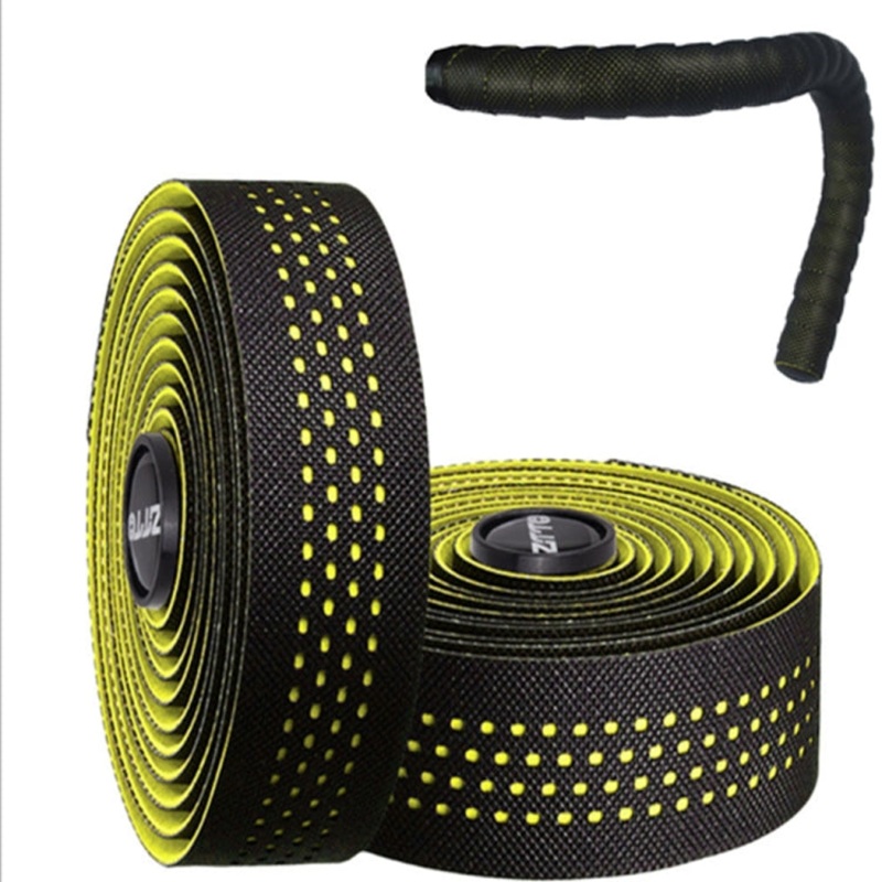 Road Bike Handle Bar Tape Non-slip Anti-Vibration PU Leather Breathable Wear-resisting (Yellow)