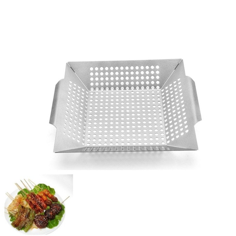 Stainless Steel Square Grill Leak Tray Outdoor BBQ Vegetables 12 Inch Grill Tray
