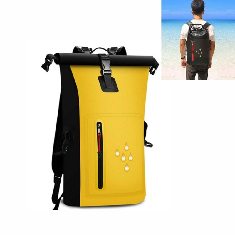 Waterproof Backpack Bucket Bag with Reflective Strip 25L Yellow
