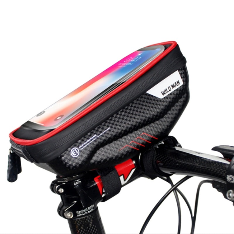 Waterproof Front Bag MTB Mobile Phone Sets Bicycle Tube Bag Riding Accessories (Red)