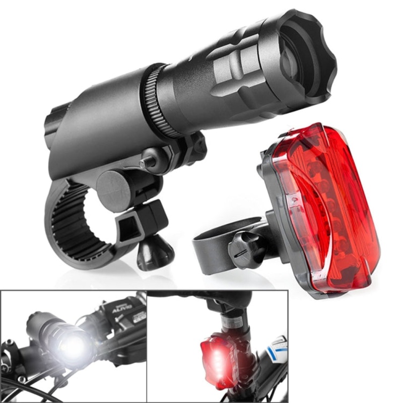 5W Mountain Bike Headlight Zoom Glare Waterproof Flashlight Set Car Headlight + Taillight
