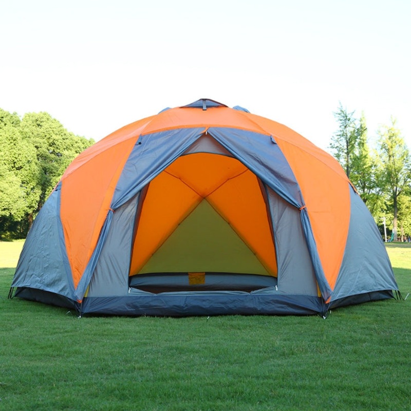 Large Double-layer 3 Open Door 6 Corner Can Live 10 People Manual Outdoor Camping Tent (Blue, XL)