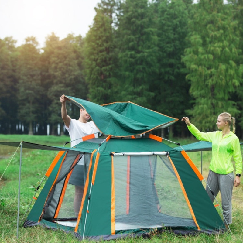 Outdoor 3-4 People Beach Thickening Rainproof Automatic Speed Open Camping Tent (Dark Green)