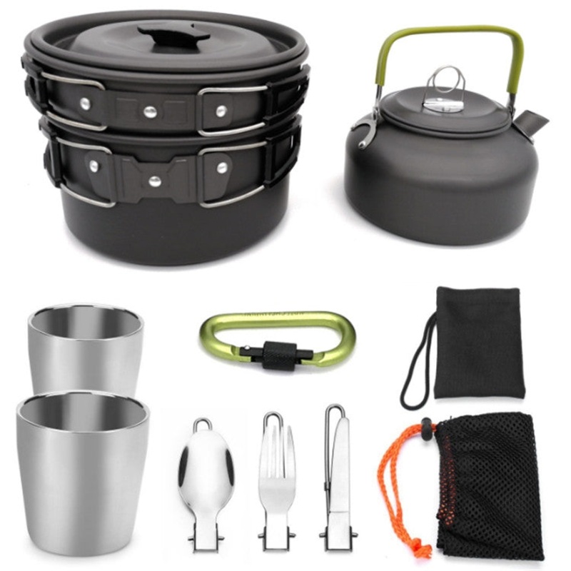Outdoor Camping Portable Teapot Set Pot Set (Black Handle)